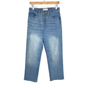 Madewell Women The Dadjean Button Fly Cropped Jeans Sz 25 High Rise Raw Hem READ